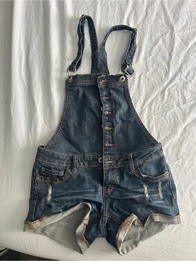 Blue Asphalt Denim Short Overalls in Indigo Wash